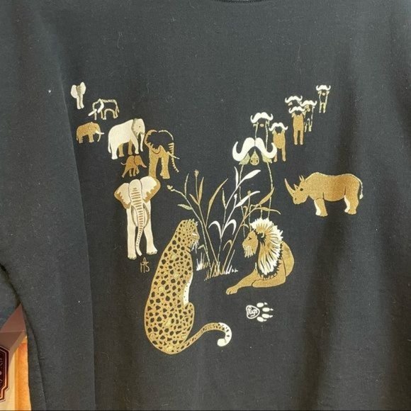 VINTAGE METALLIC GLITTER SPARKLE SAFARI WILD ANIMALS BIG CAT SWEATSHIRT BLACK L - Picture 2 of 5